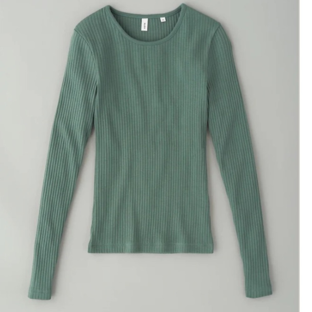 Kotn green ribbed long sleeve top
